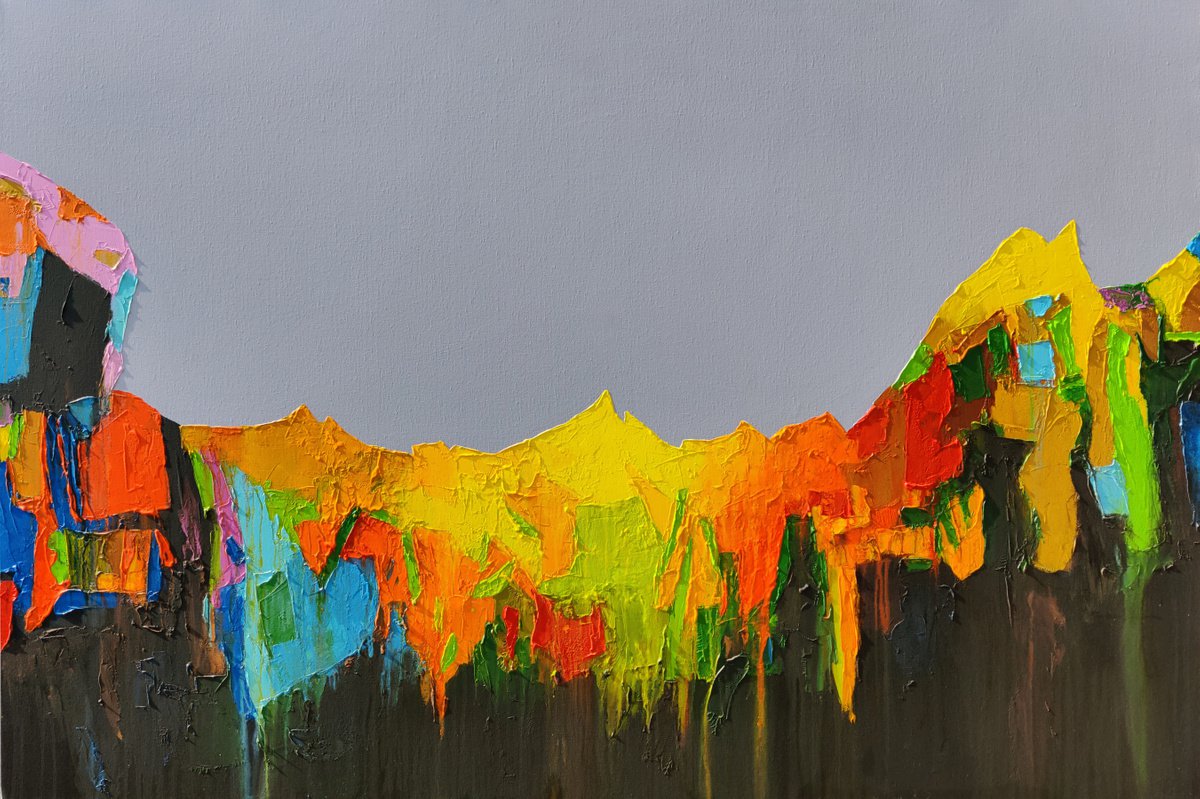 Impressionistic Landscape Acrylic Painting By Abhishek Kumar, 78 X 54, Sunrise And Element 3, Original Artwork