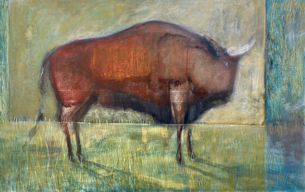 Abstract Animal Oil Painting By Arman Hayrapetyan, 47 X 31, Bison, Original Artwork