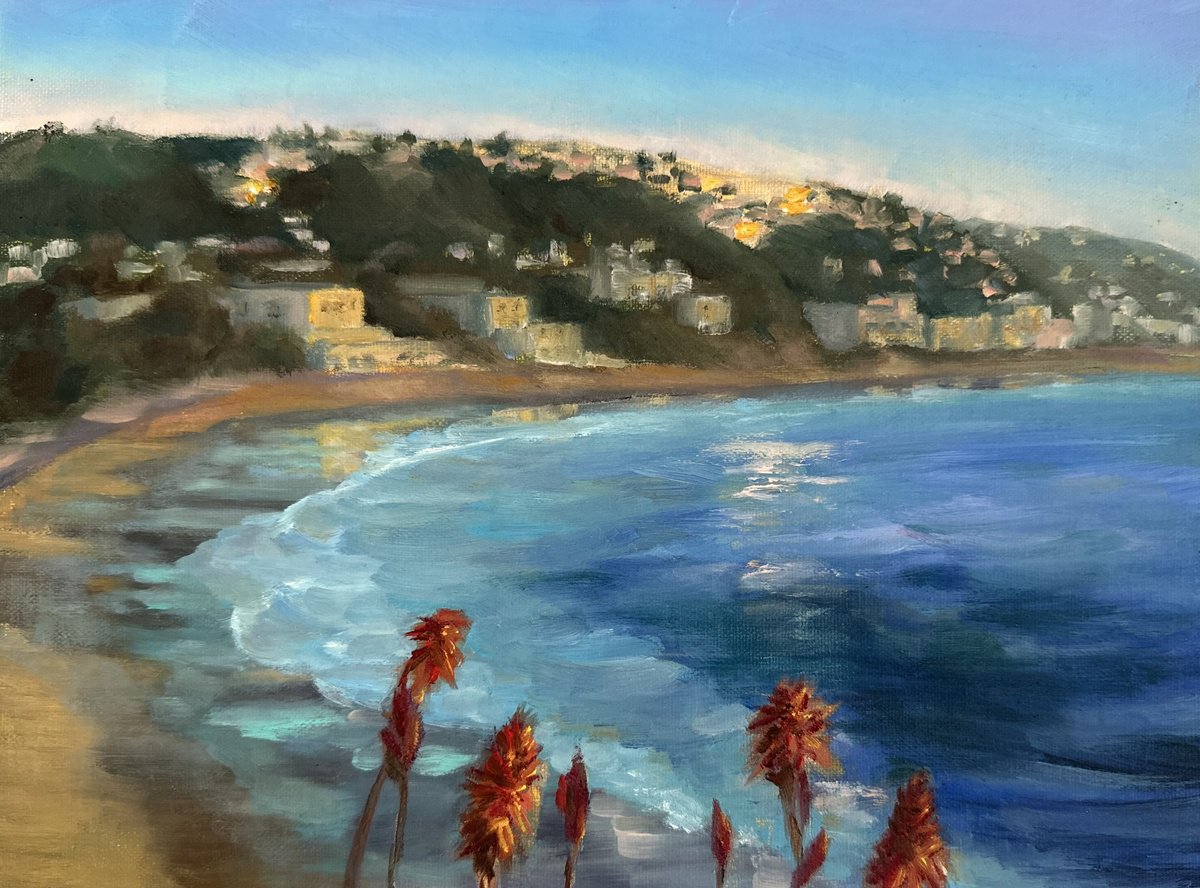 Impressionistic Landscape Oil Painting By Grace Diehl, 10 X 8, Sun Setting Over Laguna, Original Artwork