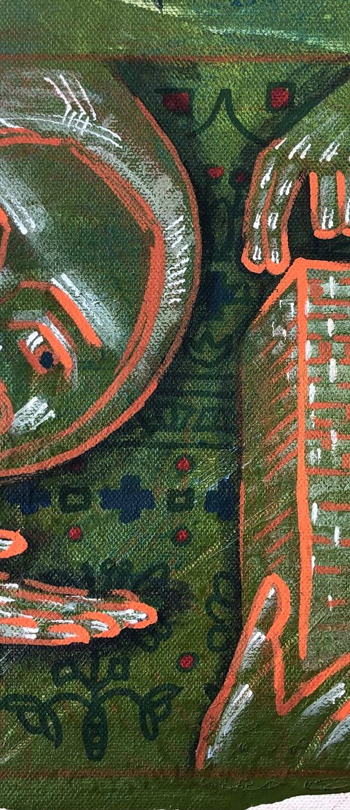 “Modernism” small acrylic and sanguine painting by Yuliia Chaika