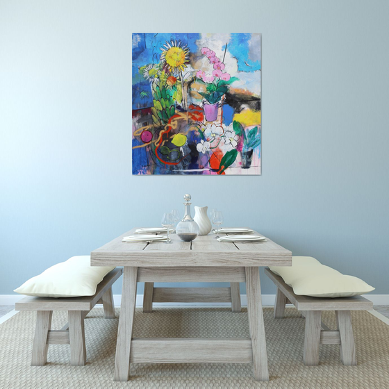 Sunflowers. Orchids. Fruits