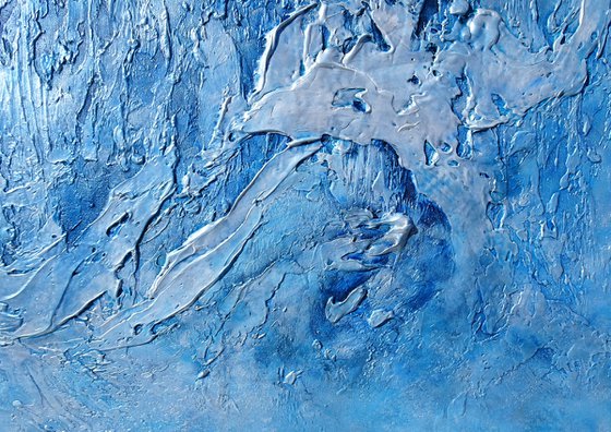 SEAFOAM BEAUTY. Large Abstract Blue White Textured Painting