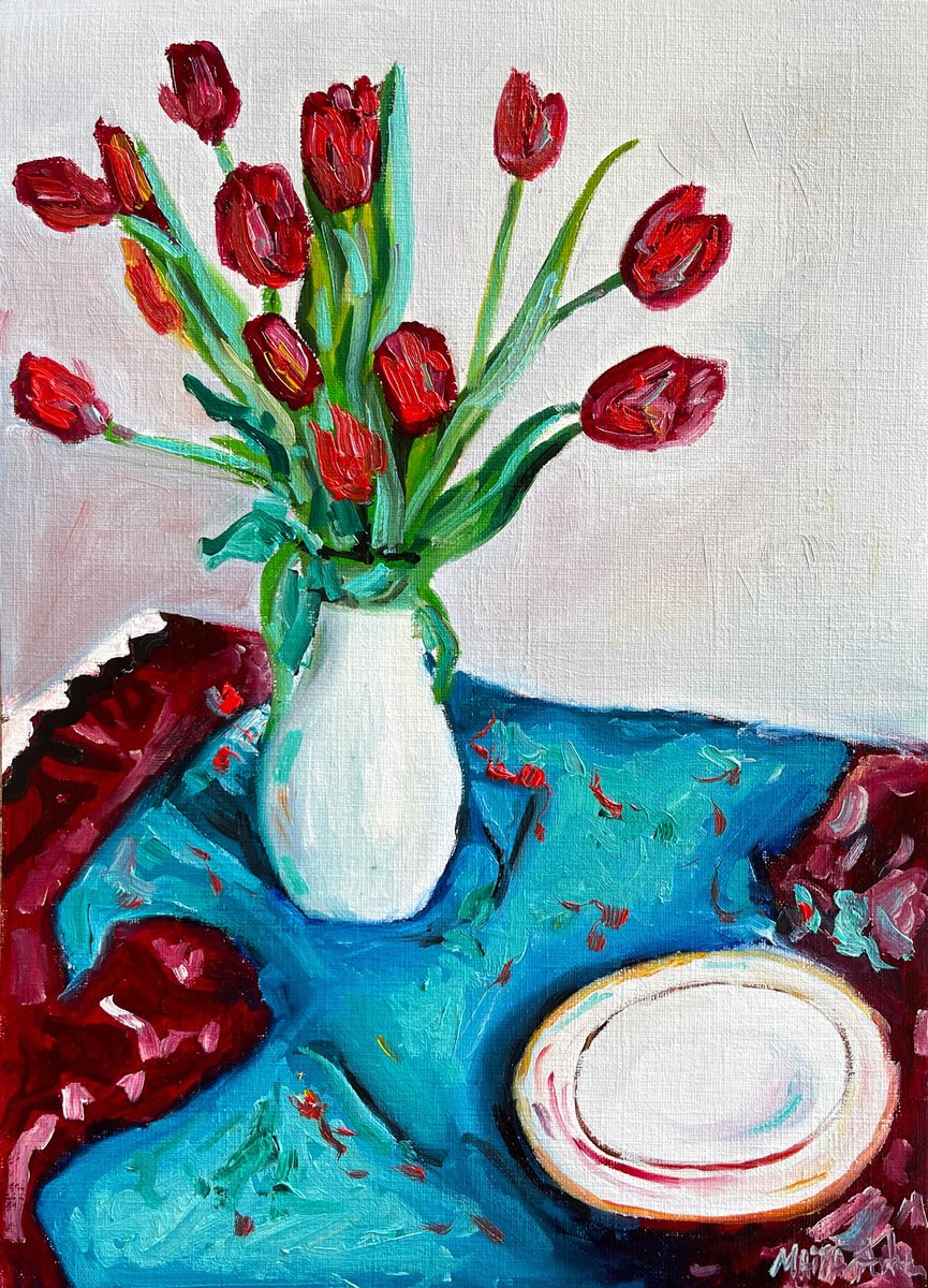 Still life with tulips by Maiia Axton