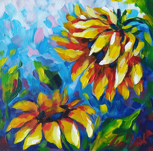 Sunflowers -  acrylic, sunflowers flowers, painting, sunflowers acrylic painting,  painting, flowers by Anastasia Kozorez