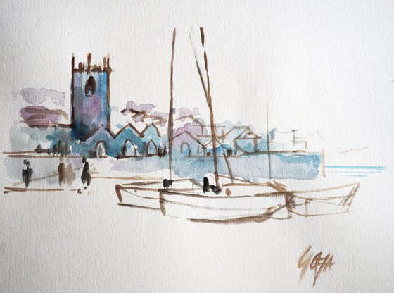CORNISH LANDSCAPES - MOORED BOATS AT ST. IVES