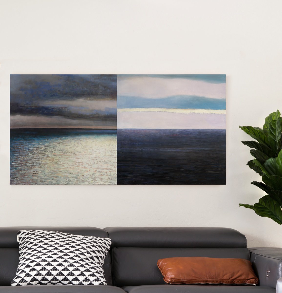 Impressionistic Landscape Oil Painting By Bo Kravchenko, 60 X 30, Two Oceans Diptych, Original Artwork