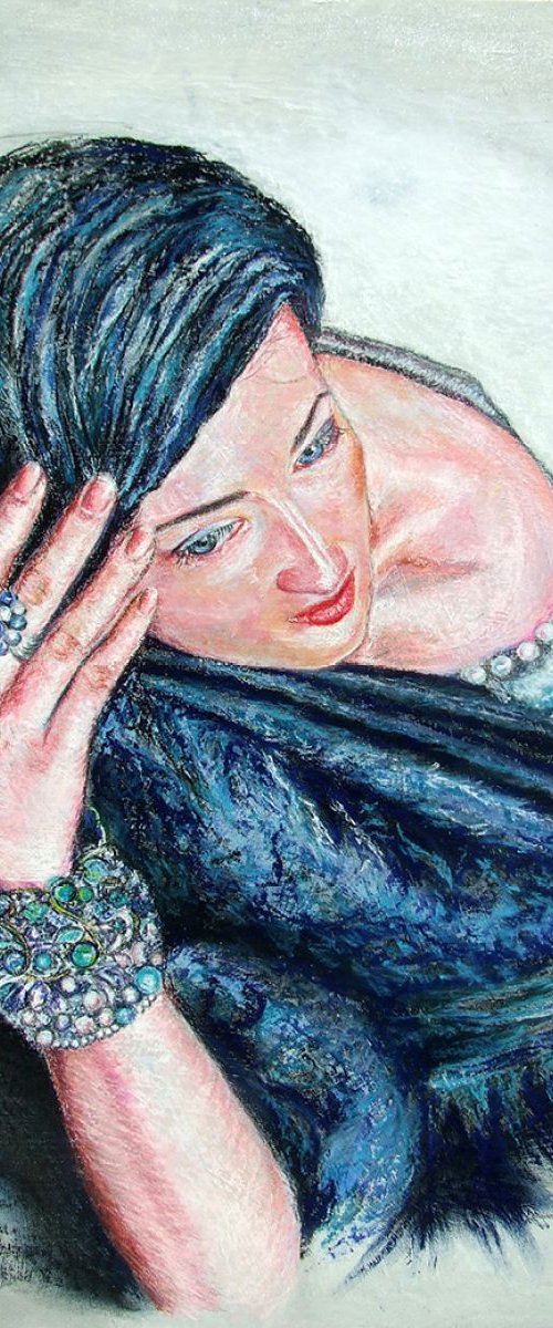 Pensive / Portrait in Pastel on board by Anna Sidi-Yacoub