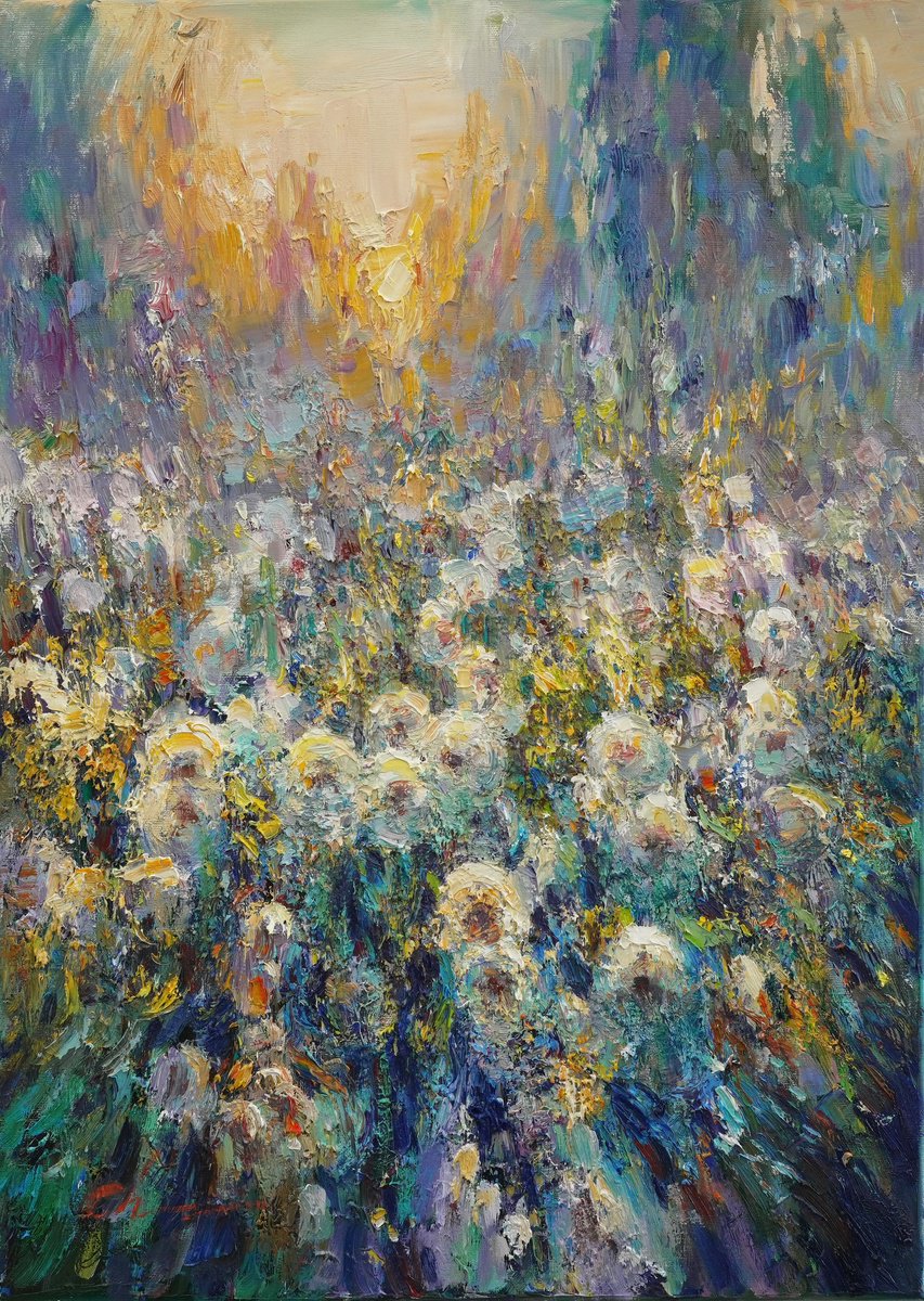Impressionistic Landscape Oil Painting By Serhii Cherniakovskyi, 20 X 28", Evening Magic, Original Artwork