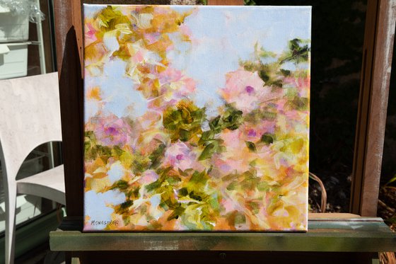 So sweet roses - flowers in a garden - impressionistic semi abstract floral painting