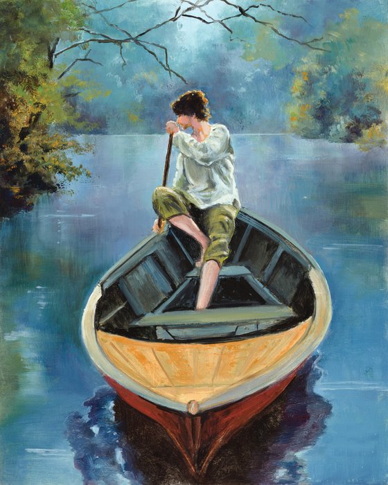 Young man on a river boat