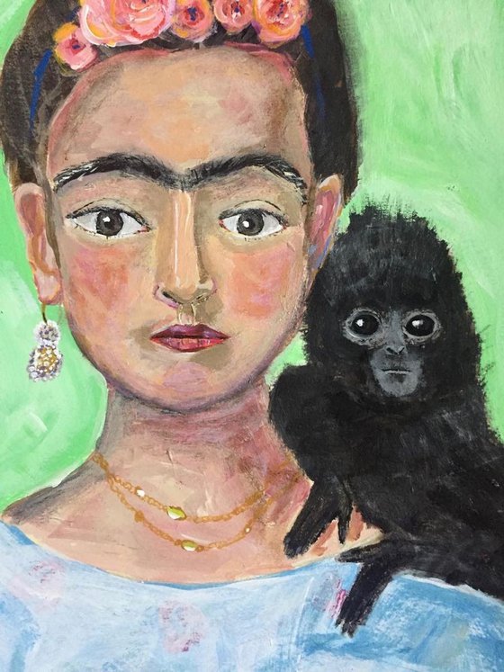 Frida Kahlo with monkey