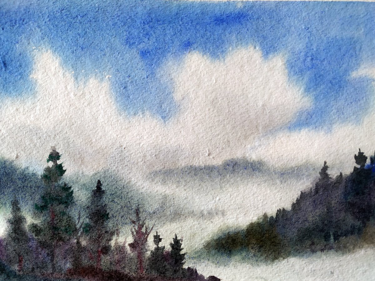 Cloudy Himalaya Mountain - Watercolor Painting by Samiran Sarkar
