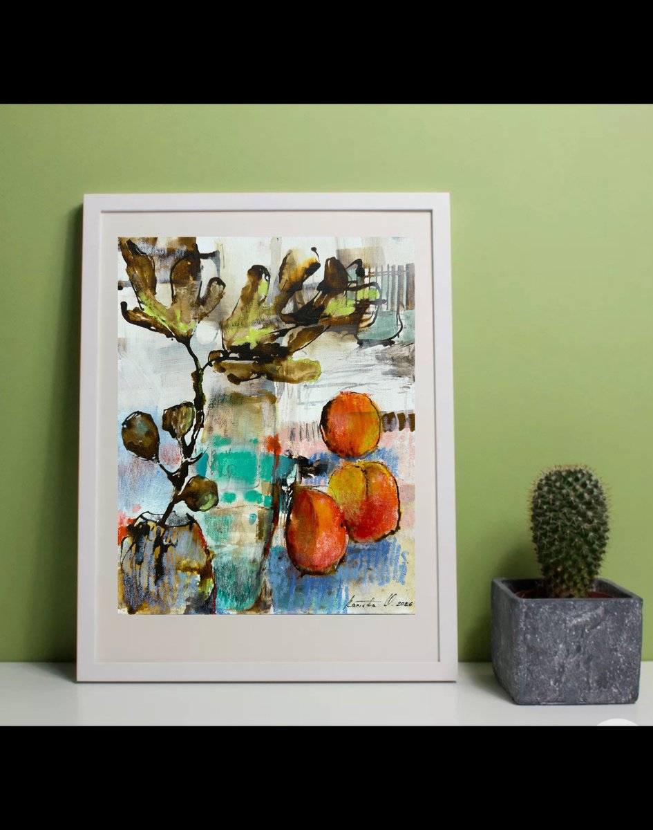Abstract Still Life With Peaches By Olha Laptieva, 9 X 12, Artwork For Sale On Artfinder