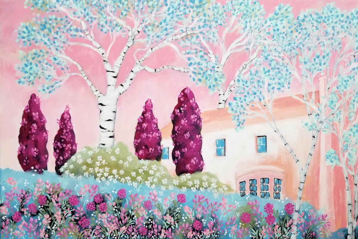 Impressionistic Landscape Acrylic Painting By Karen Rieger, 30 X 20", Dawn