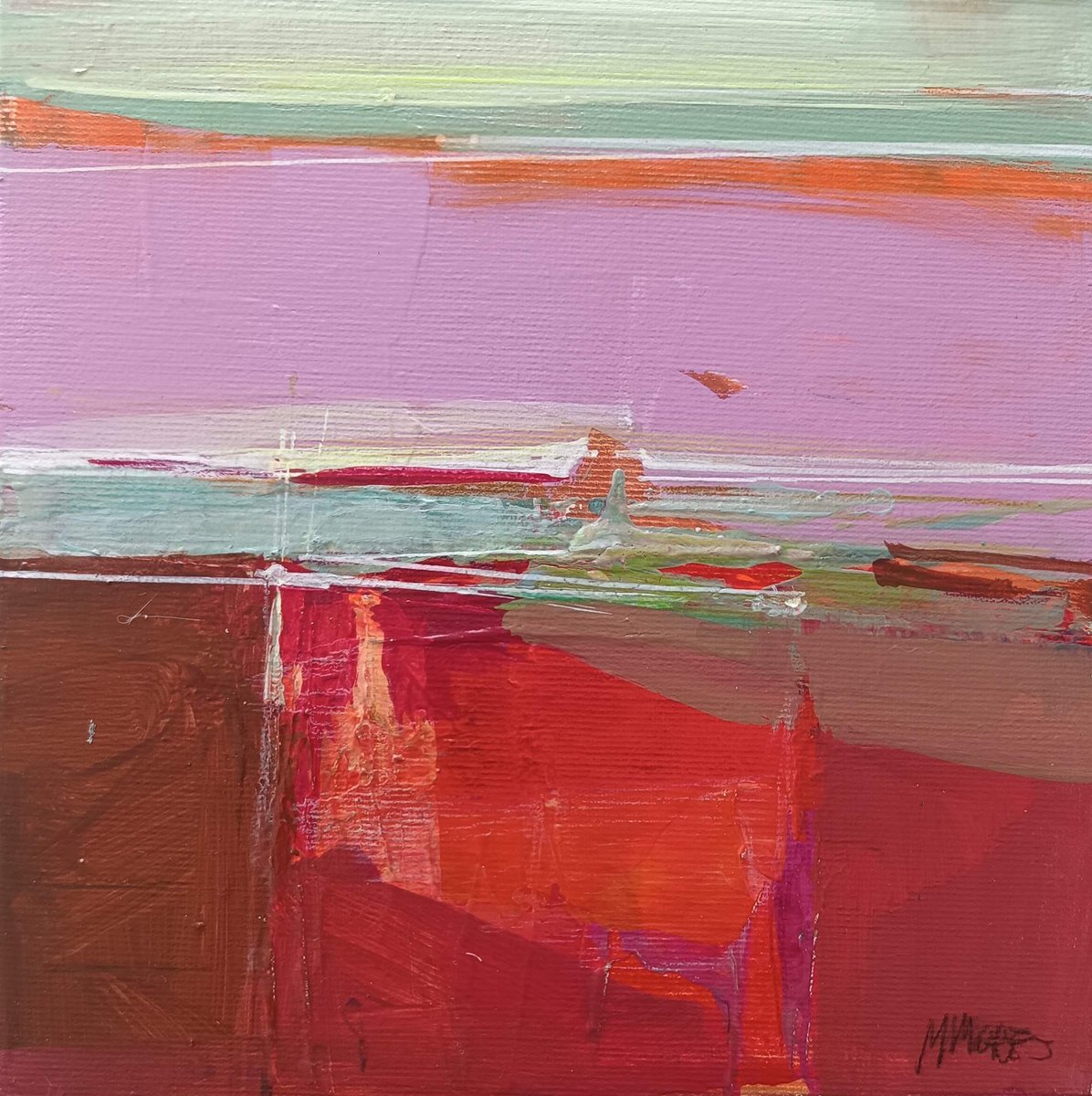 Abstract Landscape Acrylic Painting By Magdalena Morey, 8 X 8", Coastal Light 13, Original Artwork