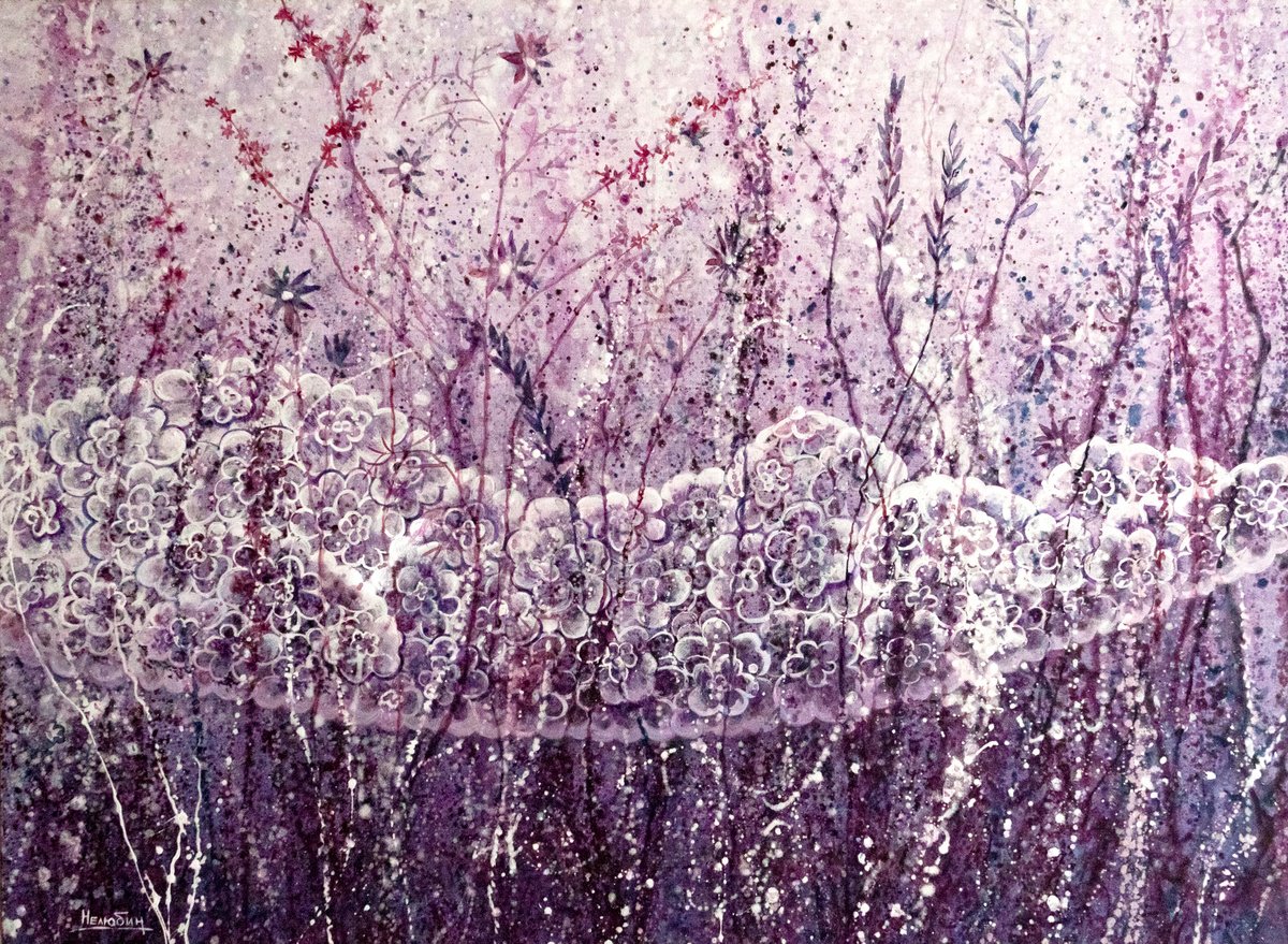 Impressionistic Landscape Acrylic Painting By Aleksandr Neliubin, 30 X 22, Fower Meadow, Original Artwork