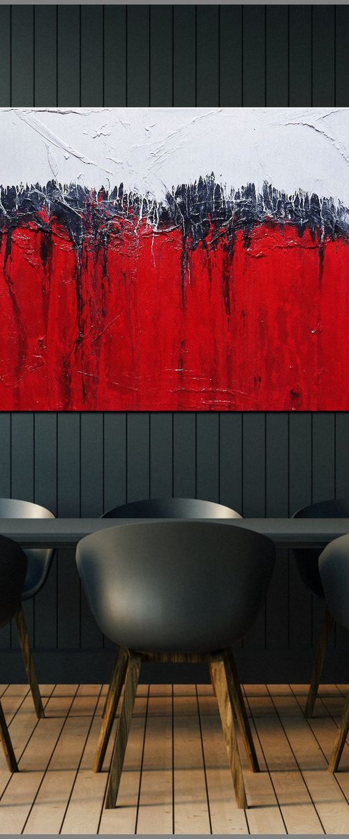 Red Raw 200cm x 80cm Red White Textured Abstract Art by Franko