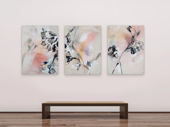 Blush, Ink and Ivory Triptych