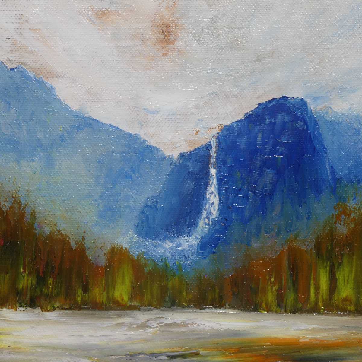 Impressionistic Landscape Oil Painting By Oconnart, 10 X 10", Bridalveil Falls, Yosemite, Original Artwork