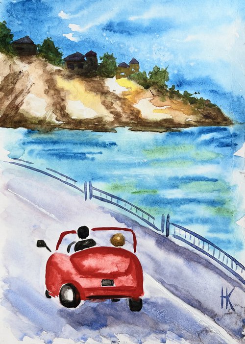 Italy adventures watercolor painting by Halyna Kirichenko