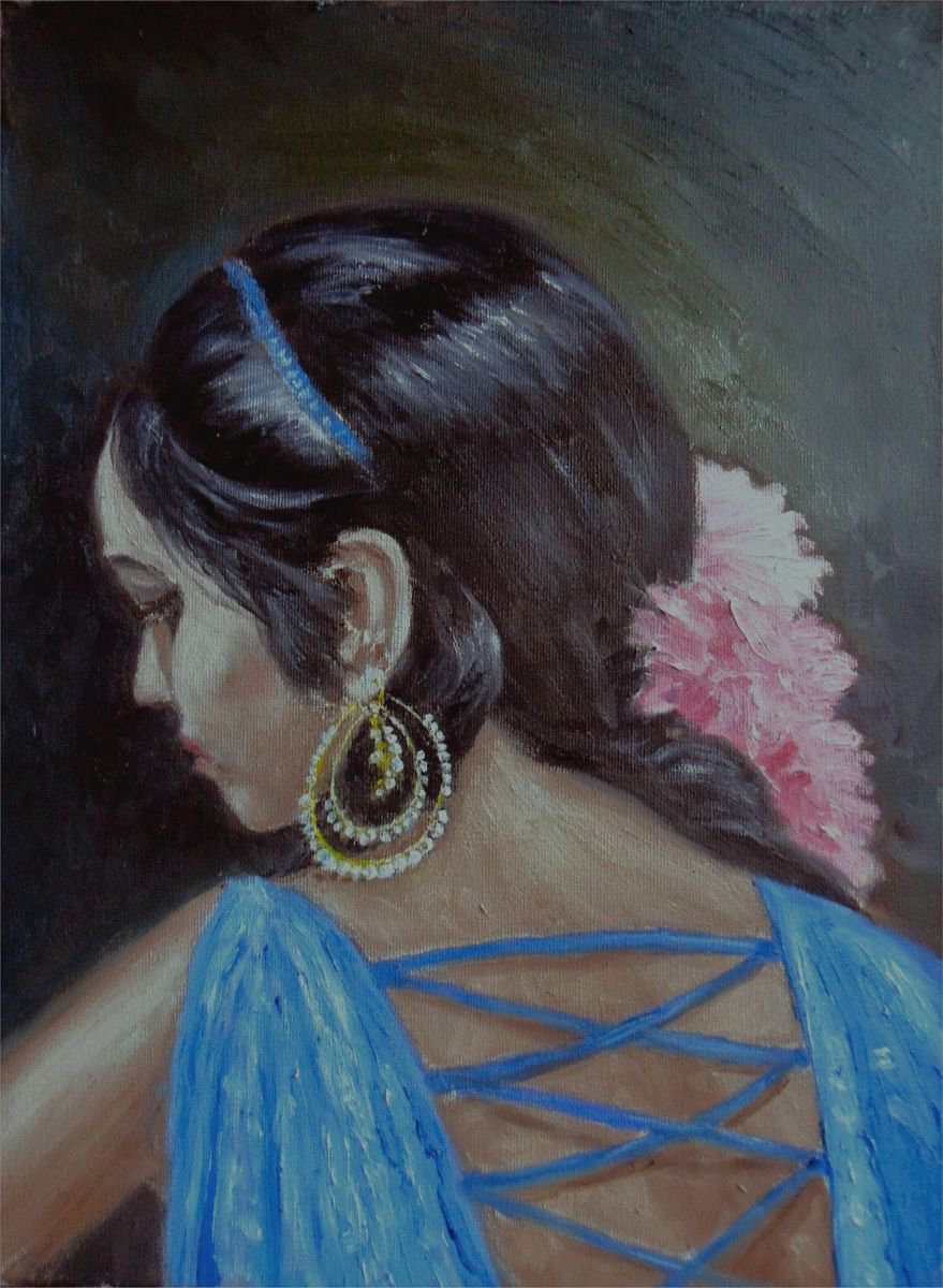 Photorealistic Oil Painting , Sohini In Dance Costume By Colin Ross Jack, 12 X 16, Artwork For Sale On Artfinder