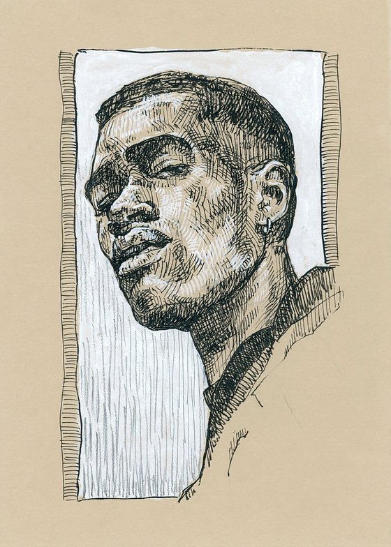 Man portrait. Pen and ink drawing. Cross hatch art