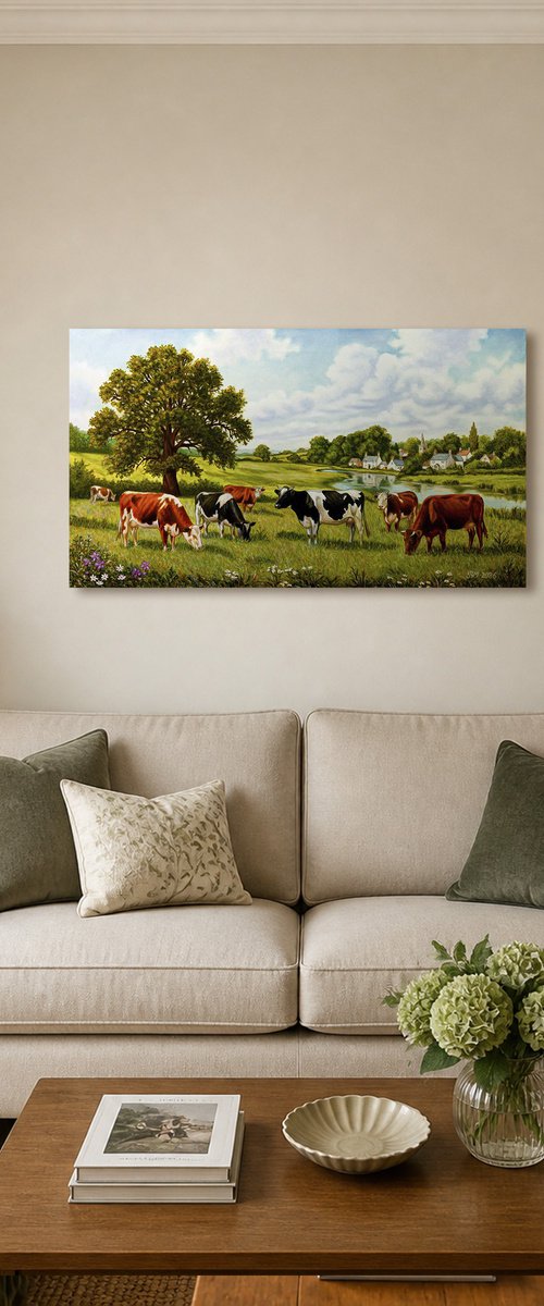 SUMMER IDYLL - COWS IN A MEADOW by Vera Melnyk