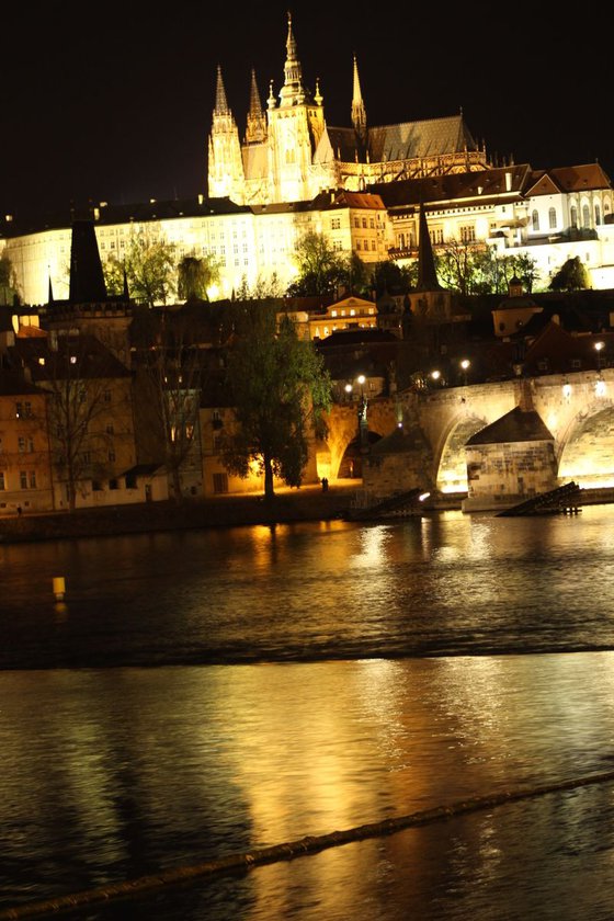 Night view of Prague and the river Vltava