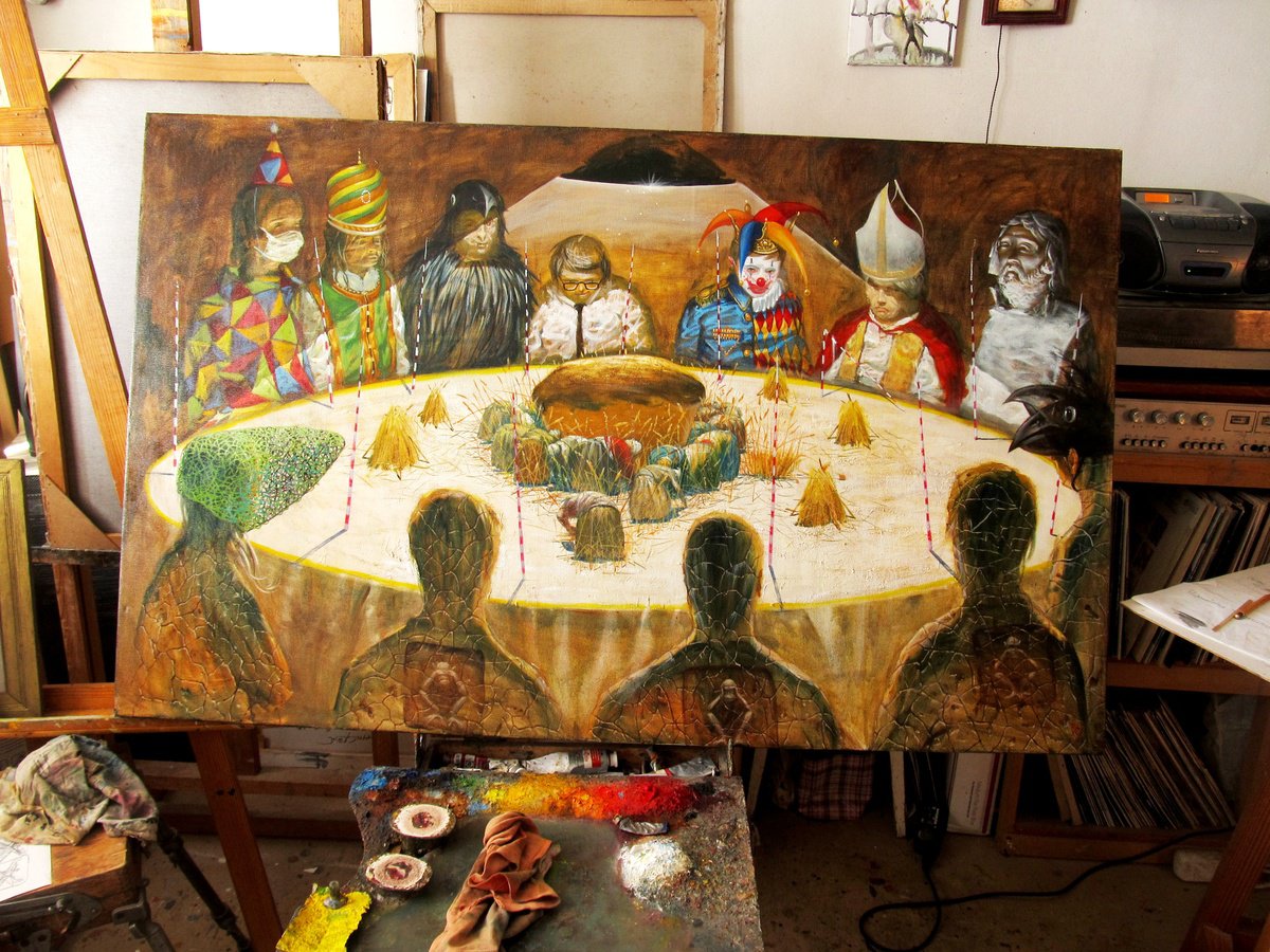 Surrealistic Portrait Oil Painting By Serhiy Roy, 51 X 31", The Bread 1, Original Artwork