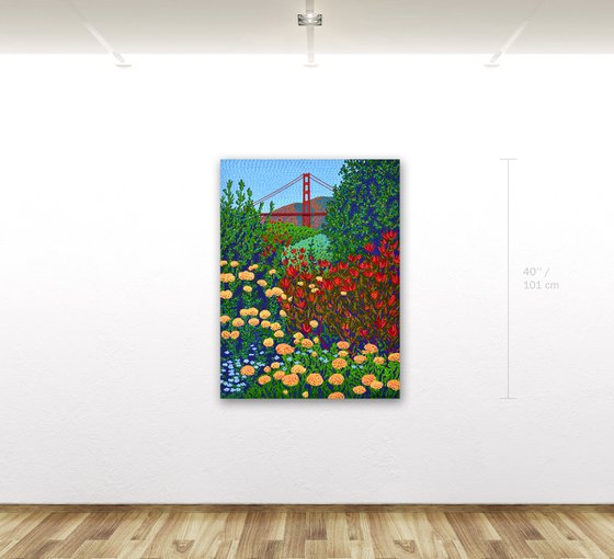 Golden Gate View With Flowers