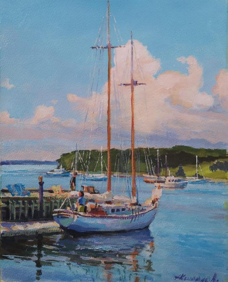 Impressionistic Landscape Acrylic Painting By Alexander Koltakov, 8 X 10, A Cloud Set To Sail, Original Artwork