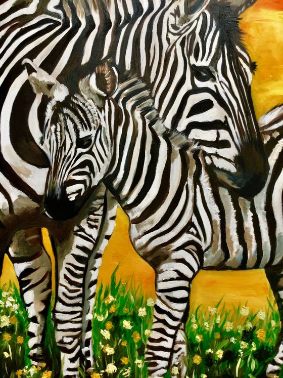 ZEBRAS ON THE FIELD. WALL DECOR CANVAS, PRESENT IDEA FOR ANIMAL LOVERS .