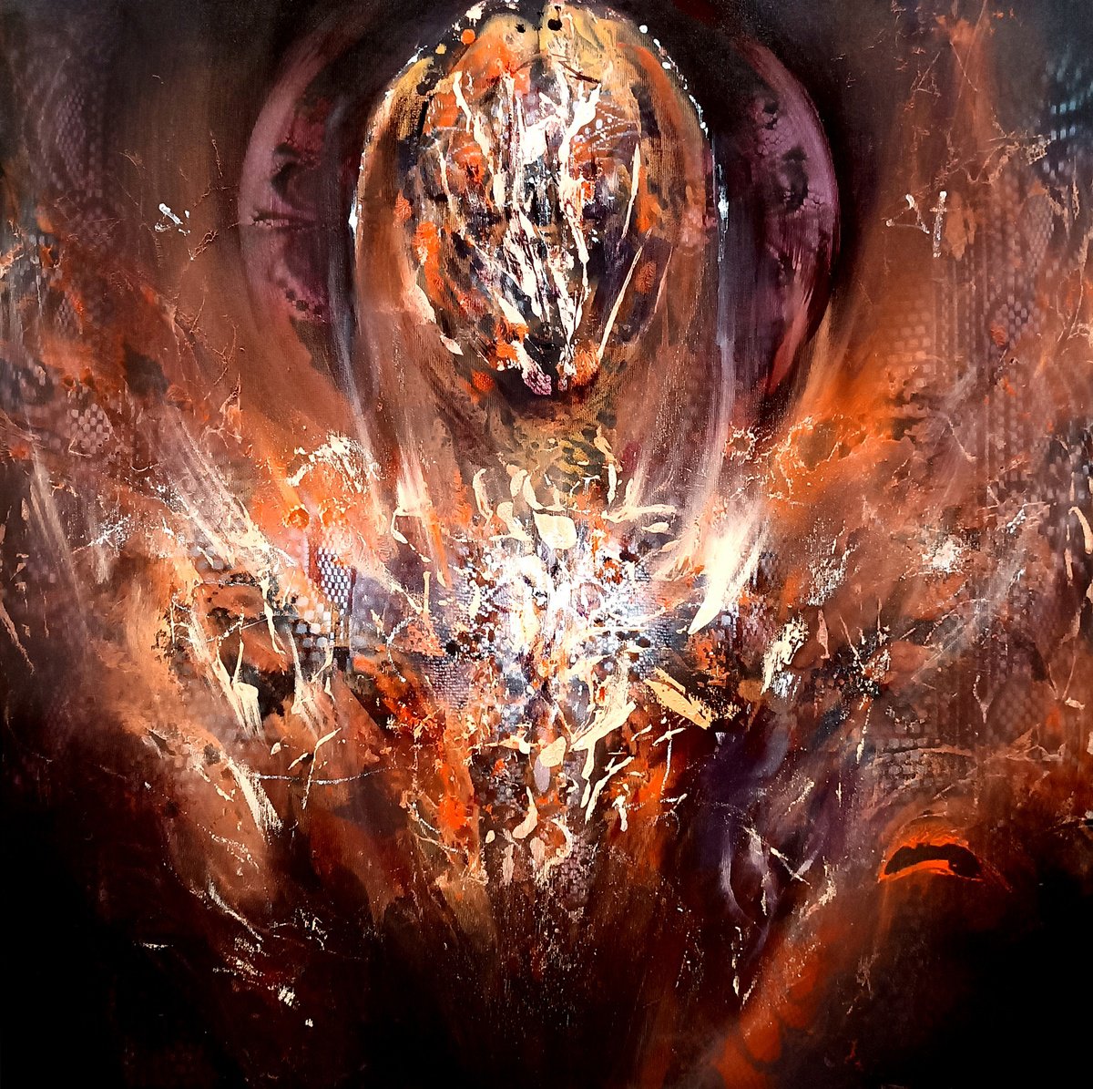 Surrealistic Portrait Acrylic Painting By Kloska Ovidiu, 30 X 30", Heart Of Cosmic Angel, Original Artwork