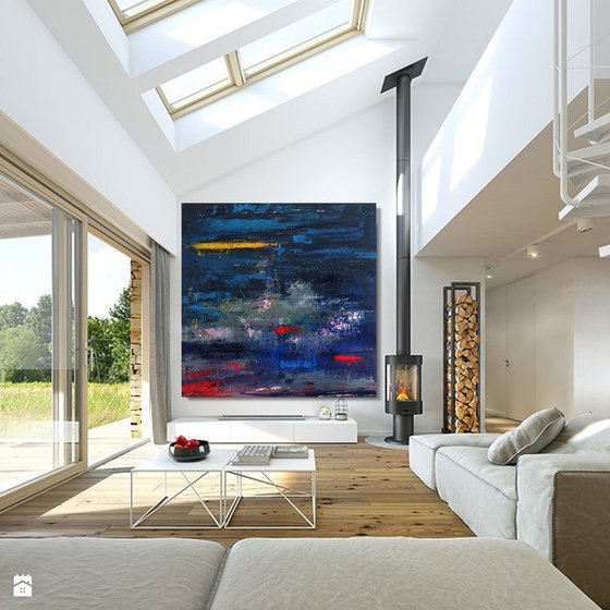 Extra large 200x200 abstract painting  " Wild sea "
