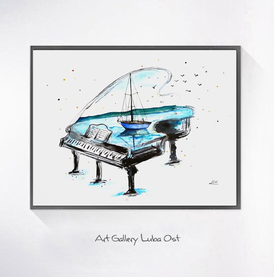 Piano with sailboat