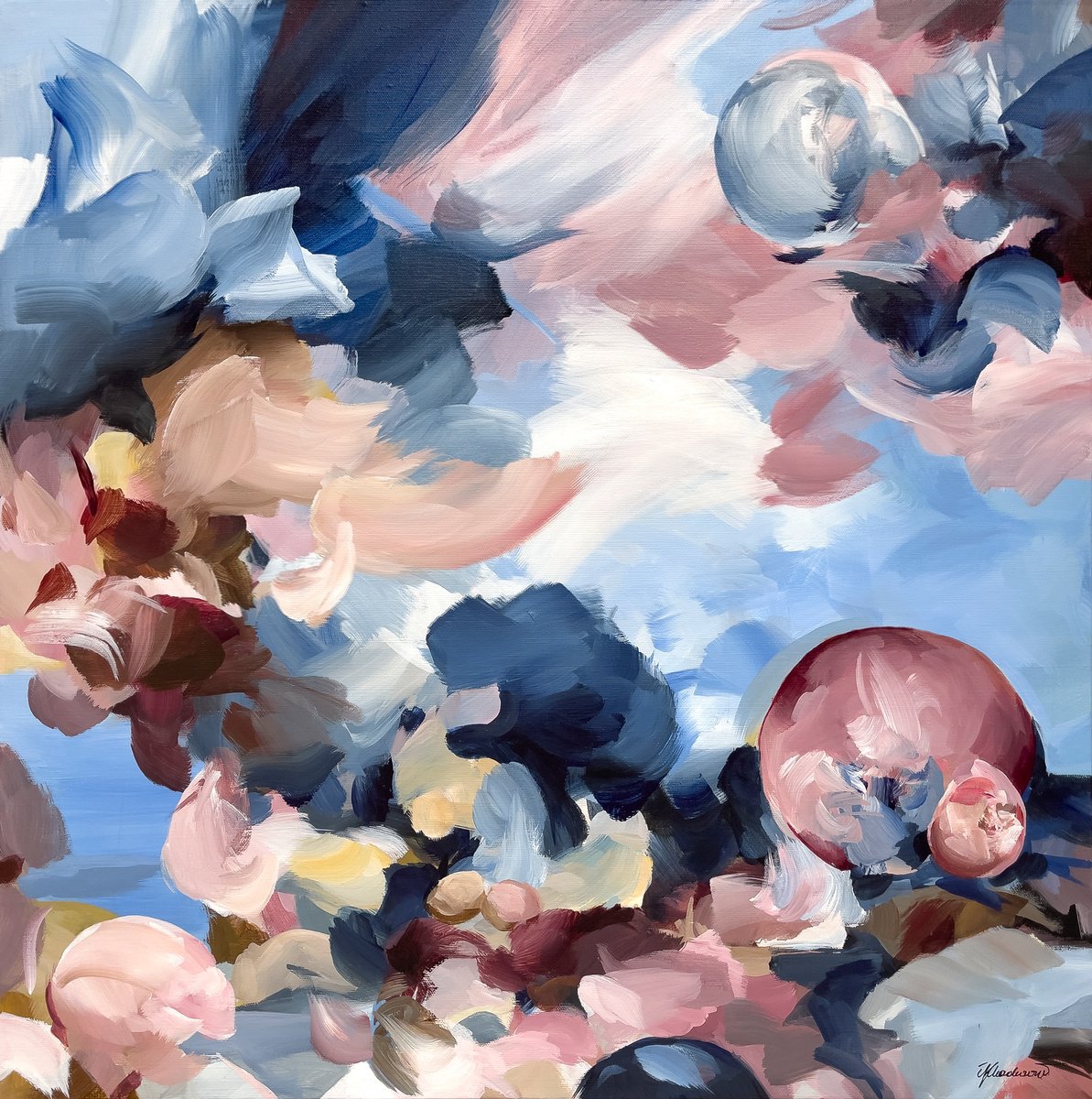 Abstract Landscape Acrylic Painting By Ines Khadraoui, 31 X 31, The Wind Of Illusions, Original Artwork