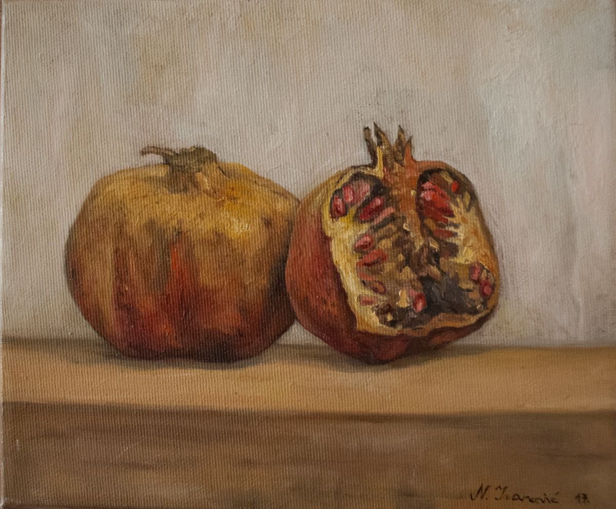 Oil Painting , Dry Pomegranates By Nikola Ivanovic, 11 X 10, Artwork For Sale On Artfinder