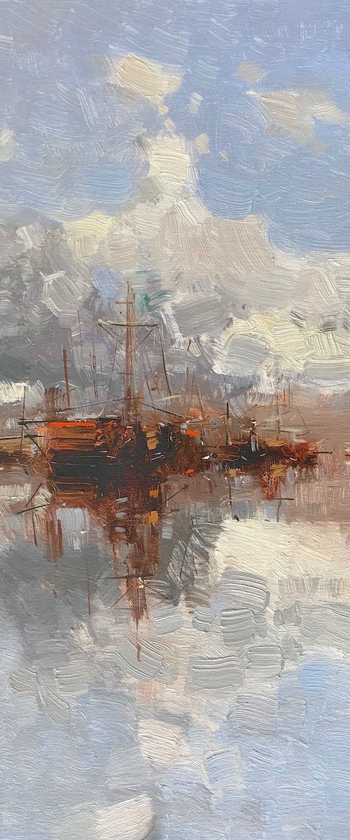 Harbor, Original oil painting, Handmade artwork, One of a kind by Vahe Yeremyan