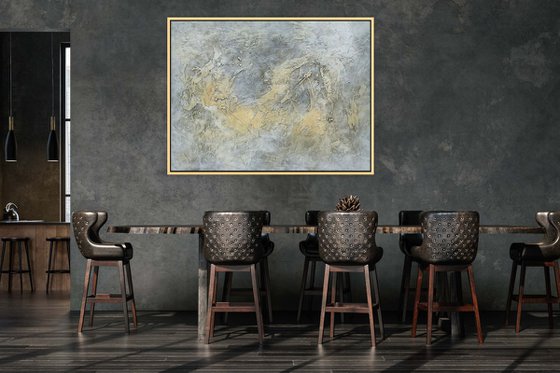 GOLDEN OCEAN. Large Abstract Gray Gold Textured Painting. Modern Art Neutral Colors, Beige, White Abstraction Landscape Contemporary Seascape Artwork for Living Room or Bedroom