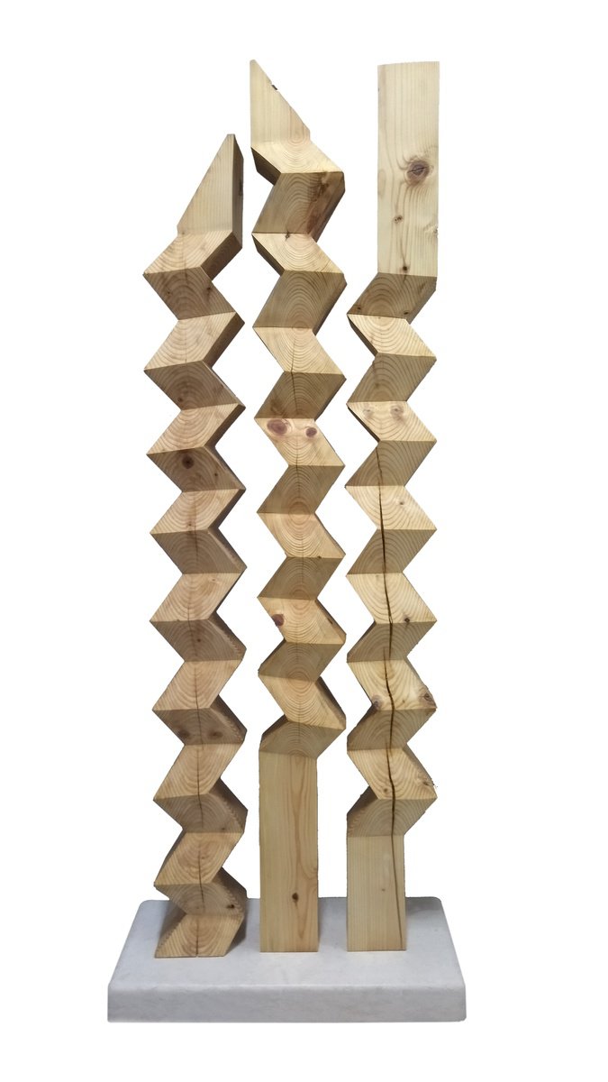Geometric Abstract Wood Sculpture By Rasho Mitev, 24 X 62", "Woodland", Original Artwork