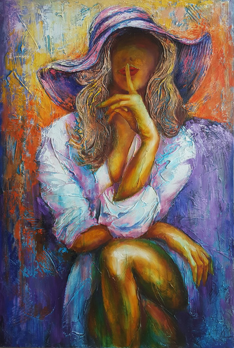 Organic Portrait Oil Painting By Viktoria Lapteva, 24 X 35", Sweet Whisper, Original Artwork