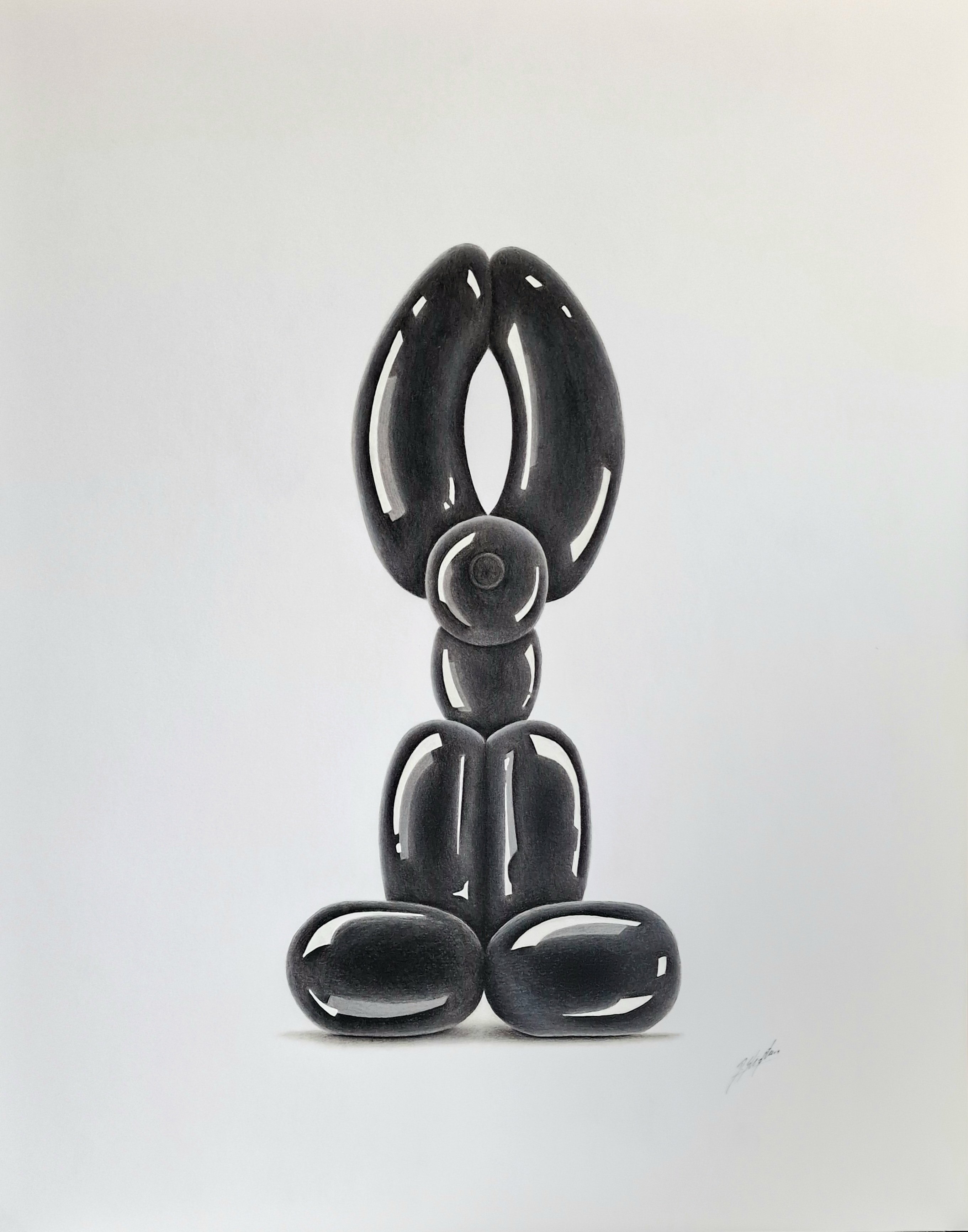 Urban And Pop Still Life Pencil Drawing By Daniel Shipton, 16 X 20, Black Balloon Dog, Original Artwork