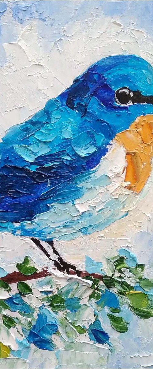 Blue Bird Painting Bird Artwork Miniature Wall Art by Yulia Berseneva