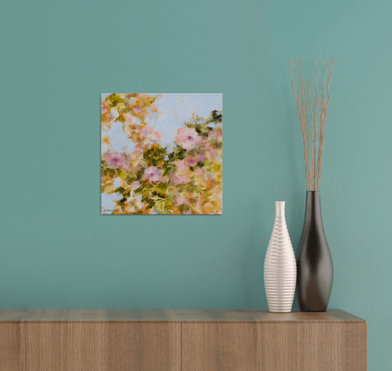 So sweet roses - flowers in a garden - impressionistic semi abstract floral painting