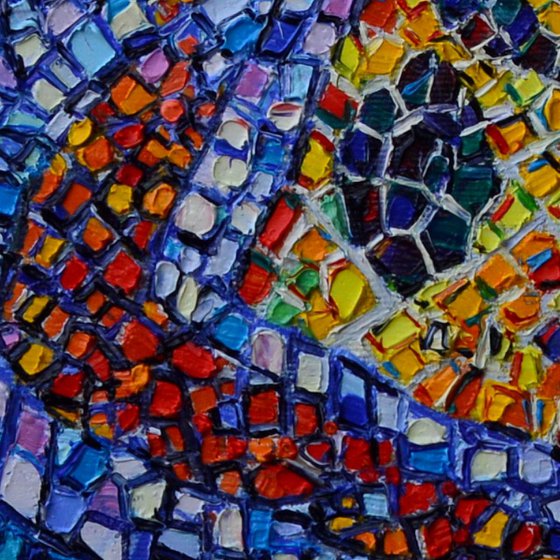 BARCELONA PARK GUELL SUNRISE modern impressionist textural impasto palette knife oil painting abstract stylized cities by Ana Maria Edulescu