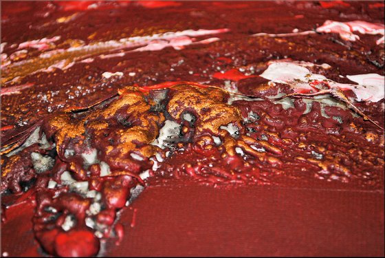 Red Love - abstract acrylic painting, canvas wall art, deep- textured, red white gold, modern art