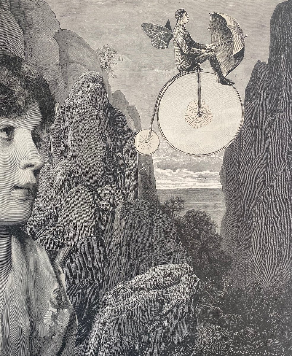 Surrealistic Portrait Collage By Tudor Evans, 8 X 10", Butterfly Aeroplane, Original Artwork