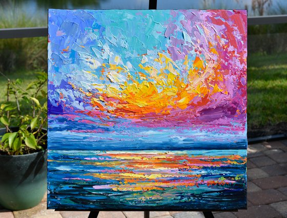 Pink Sunset - Palette Knife Seascape Painting