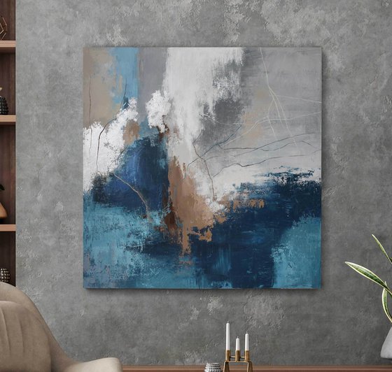 "Wave 2" Navy gray abstract acrylic art