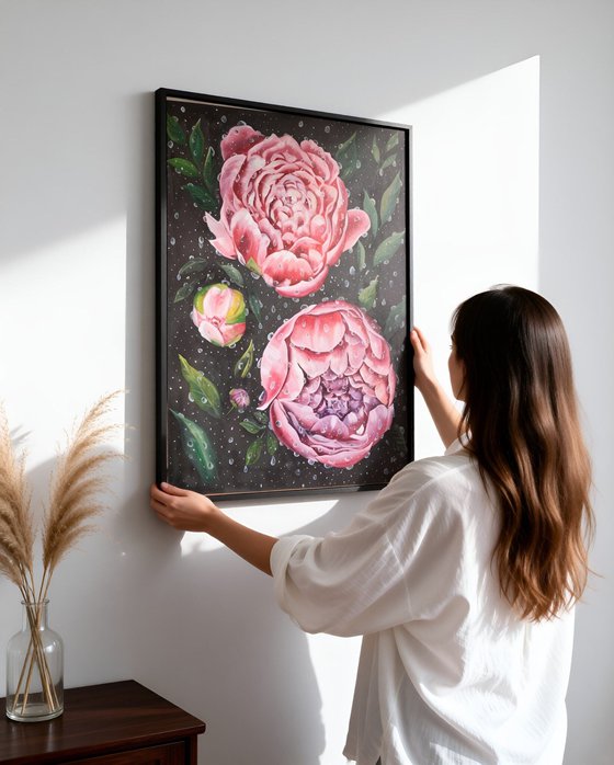 Peonies in drops